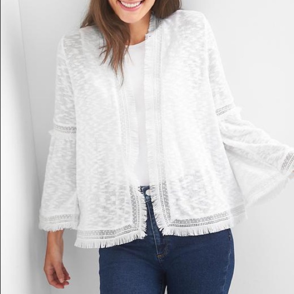 GAP White Fringe Cardigan Bell Sleeve - Size Large